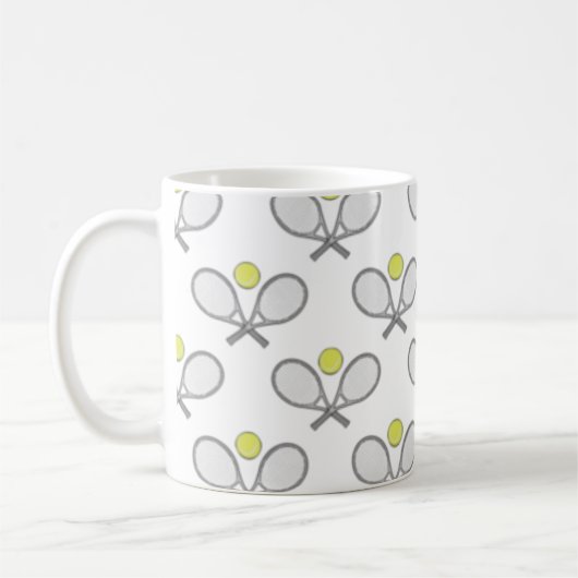 Tennis Seamless Pattern - Racket and Ball on White Koffiemok (Links)