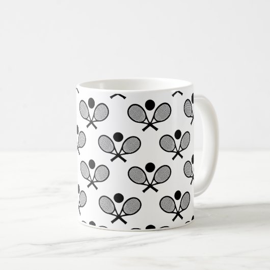 Tennis Seamless Pattern - Racket and Ball on White Koffiemok (Voorkant rechts)