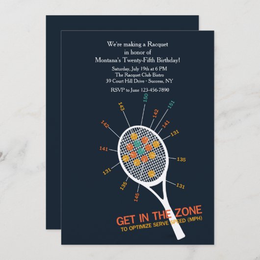 Tennis Serve Zone Invitation Kaart (Voorkant / Achterkant)