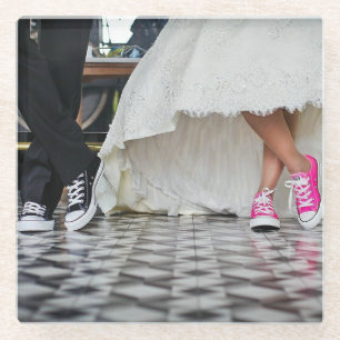 Tennis Shoes with White Wedding Dress Glazen Onderzetter