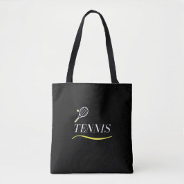 Tennis Simple Word Underlining Racket Ball Black Tote Bag