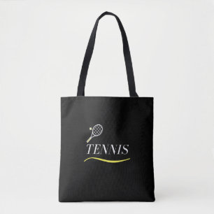 Tennis Simple Word Underlining Racket Ball Black Tote Bag