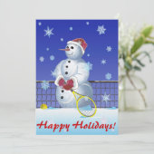 Tennis Snowman Feestdagen party Kaart (Staand voorkant)