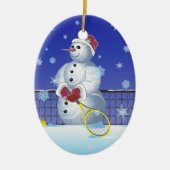 Tennis Snowman Prettige feestdagen Keramisch Ornament (Voorkant)