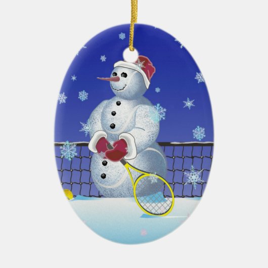 Tennis Snowman Prettige feestdagen Keramisch Ornament (Voorkant)
