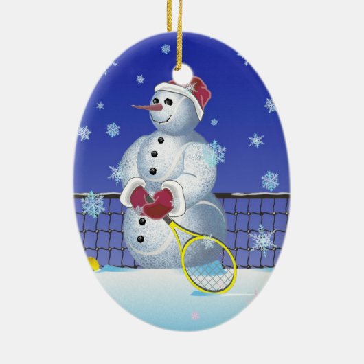 Tennis Snowman Prettige feestdagen Keramisch Ornament (Achterkant)