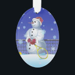 Tennis Snowman Prettige feestdagen Ornament<br><div class="desc">Afbeelding van Snowman met tennisbal en tennisracket</div>