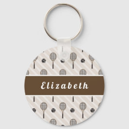 Tennis Soft Pink & Brown Striped Player Coach Name Sleutelhanger