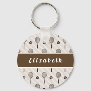 Tennis Soft Pink & Brown Striped Player Coach Name Sleutelhanger