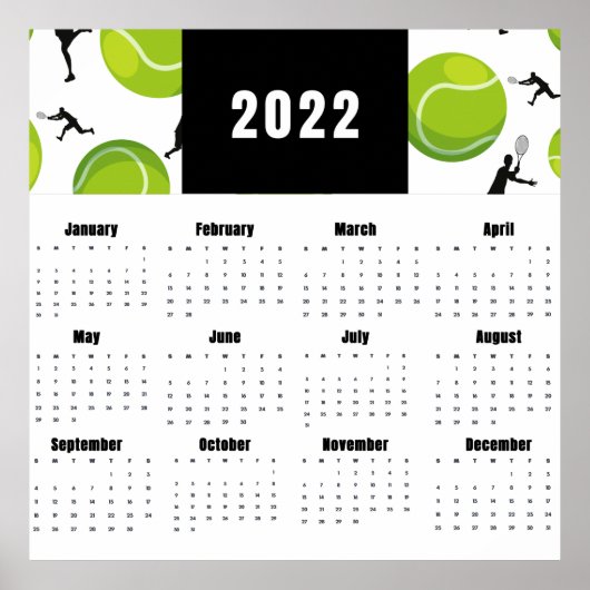 Tennis Speler Coach Kalender 2022 Balpatroon Poster (Voorkant)