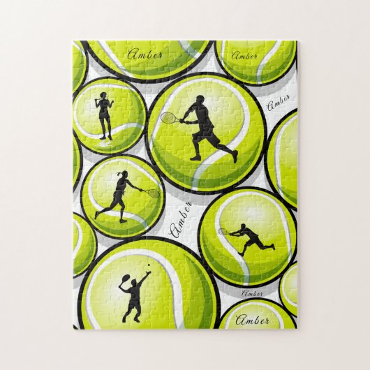 Tennis Spelers & Ball Name Pattern Klassieke Sport Legpuzzel (Verticaal)