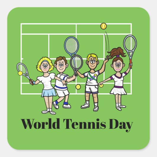 Tennis Spelers en de Trekkers van het Hof of de Ma Vierkante Sticker (Voorkant)