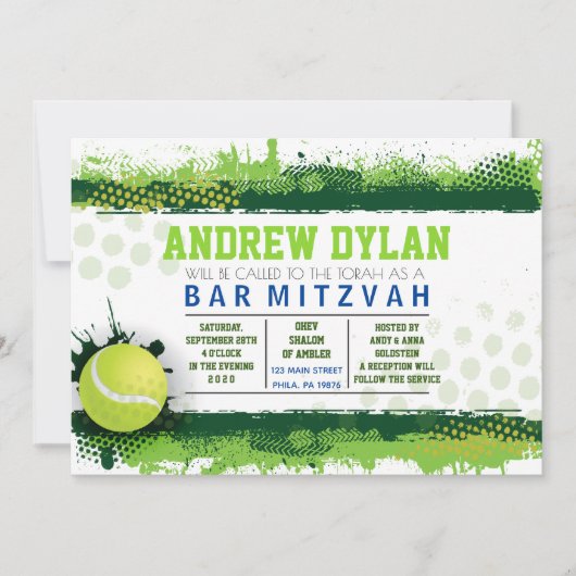 TENNIS SPLASH Bar Mitzvah Uitnodiging (Voorkant)