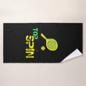 Tennis Sport Pop Art, Green & Yellow Racket & Ball Badhanddoek (Badhanddoek)