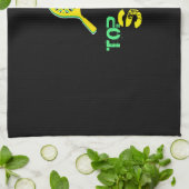 Tennis Sport Pop Art, Green & Yellow Racket & Ball Theedoek (Gevouwen)