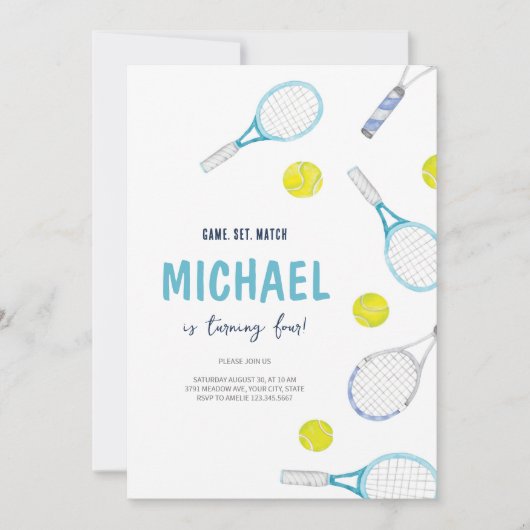 Tennis Sport Thema Verjaardag Uitnodiging (Voorkant)