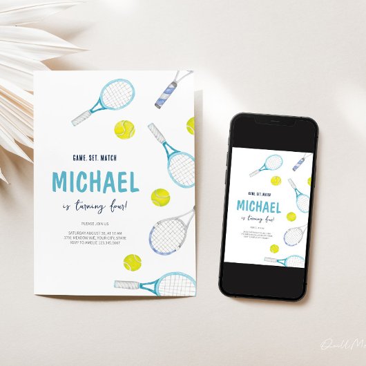 Tennis Sport Thema Verjaardag Uitnodiging