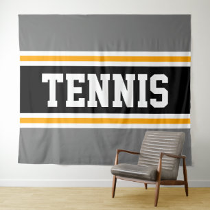 TENNIS Sportief Grijs Zwart Geel Racing Stripes Wandkleed