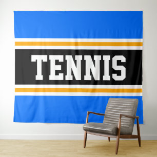 TENNIS Sportief Helder Blauw Zwart Geel Strepen Wandkleed