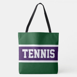 TENNIS Sportief Paars Groen Wit Atletisch Strepen Tote Bag