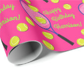 Tennis Sports Birthday Party roze Cadeaupapier (Rol Hoek)