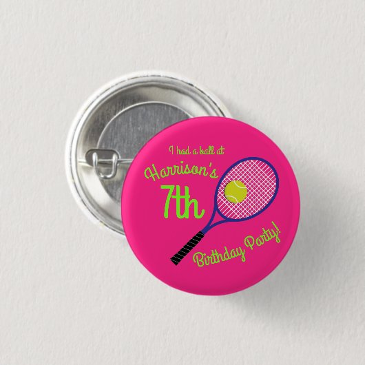 Tennis Sports Birthday Party roze Ronde Button 3,2 Cm (Voorkant /achterkant)
