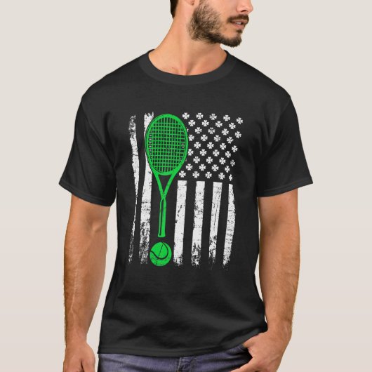 Tennis St Patricks Day American Flag Shamr T-shirt (Voorkant)