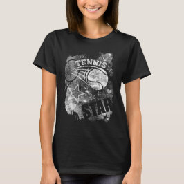 Tennis Star, Black Grunge Tennis T-shirt