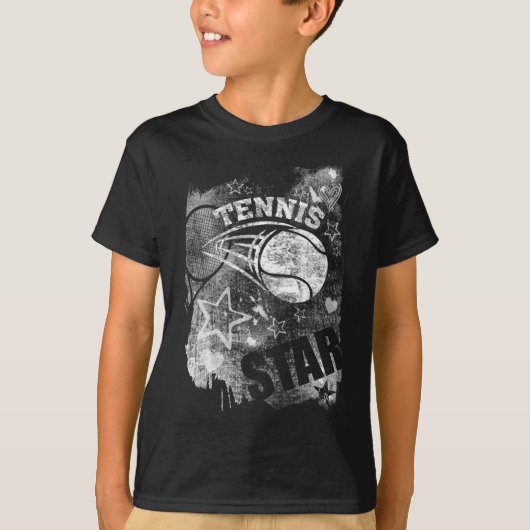 Tennis Star, Black Grunge Tennis T-shirt (Voorkant)
