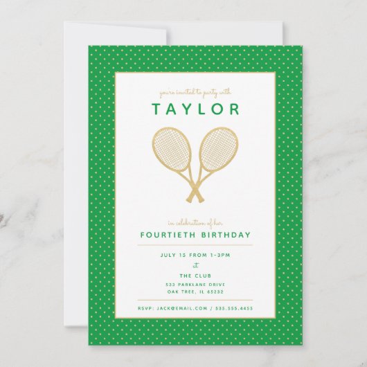 Tennis Star Chic Gold en Green Party Invitation Kaart (Voorkant)