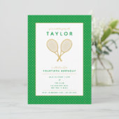 Tennis Star Chic Gold en Green Party Invitation Kaart (Staand voorkant)