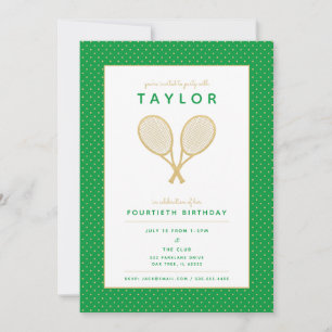 Tennis Star Chic Gold en Green Party Invitation Kaart