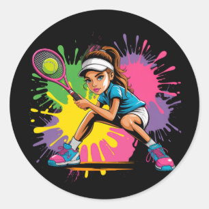Tennis Star Girl Verjaardagsfeestje Ronde Sticker