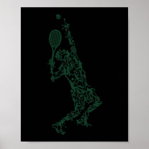Tennis T Shirt Speler Posities Ballen Racket in dr Poster