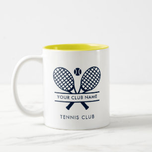 Tennis Team Club Naam Navy Blauwe Motief Aangepast Tweekleurige Koffiemok