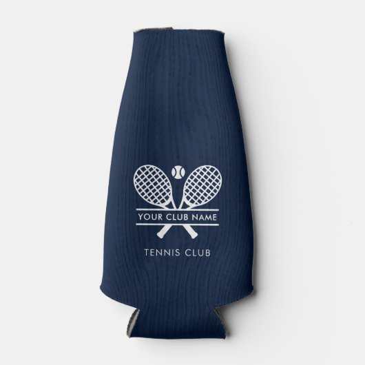 Tennis Team Logo Club Naam Custom Navy Blauw Flesjeskoeler (Voorkant)