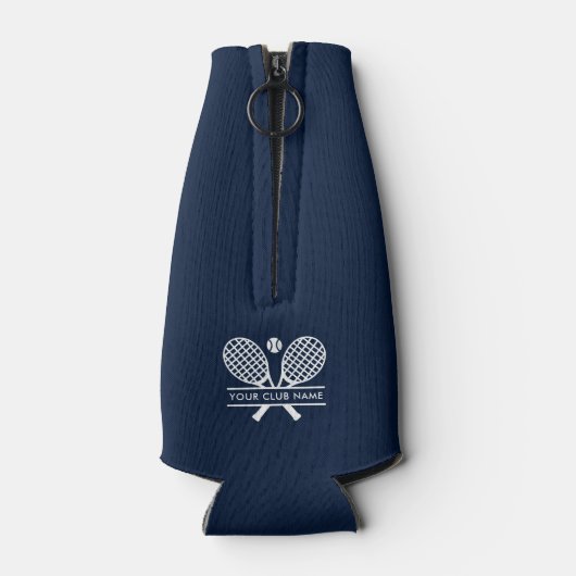 Tennis Team Logo Club Naam Custom Navy Blauw Flesjeskoeler (Achterkant)