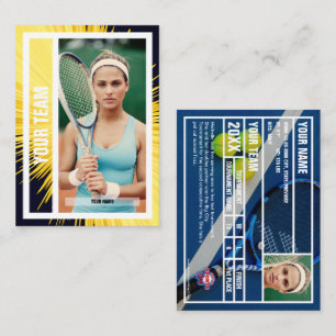 Tennis Team Trading Kaart - Geel Zwart Stralen Contactkaartje