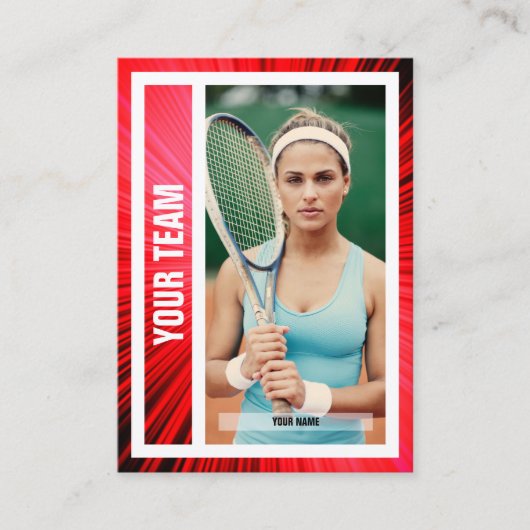 Tennis Team Trading Kaart - Rode stralen Contactkaartje (Voorkant)