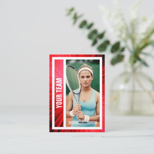 Tennis Team Trading Kaart - Rode stralen Contactkaartje (Staand voorkant)