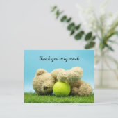 Tennis Teddybeer houdt tennisbal vast bedankt Briefkaart (Staand voorkant)