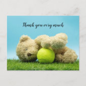 Tennis Teddybeer houdt tennisbal vast bedankt Briefkaart (Voorkant)
