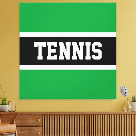 TENNIS Tekst Leuk Vet Groen Zwart Wit Strepen Canvas Afdruk (Insitu (Woonkamer))