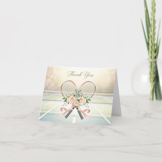 Tennis  thank you card with flowers for wedding bedankkaart (Voorkant)