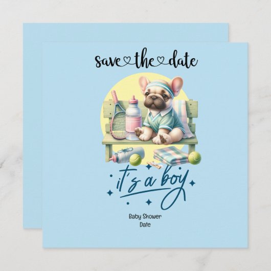 Tennis-thema Baby shower Uitnodiging – Blue & Fun (Voorkant / Achterkant)