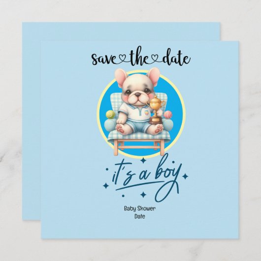 Tennis-thema Baby shower Uitnodiging – Blue & Fun (Voorkant / Achterkant)