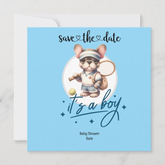 Tennis-thema Baby shower Uitnodiging – Blue & Fun (Voorkant)