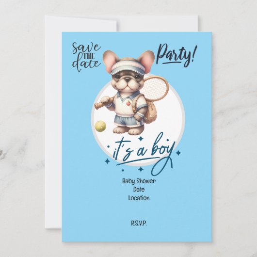 Tennis-thema Baby shower-uitnodiging - Blue & Fun Kaart (Voorkant)