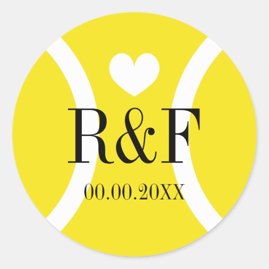 Tennis thema bruiloft gunst stickers met monogram (Voorkant)