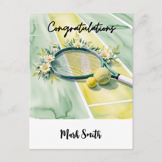 Tennis Thema Gefeliciteerd bal en bloemen Briefkaart (Voorkant)